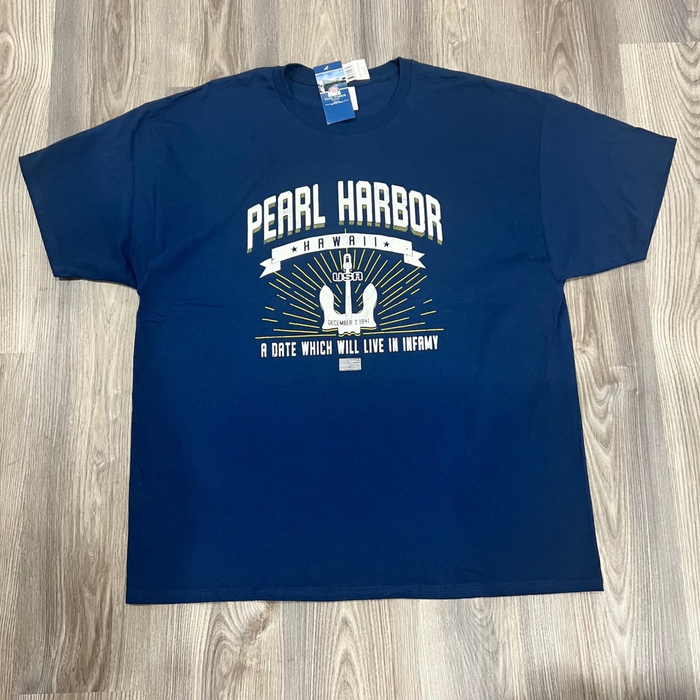 Pearl Harbor Hawaii USS Arizona Memorial T-Shirt Navy Blue Retro XXL New